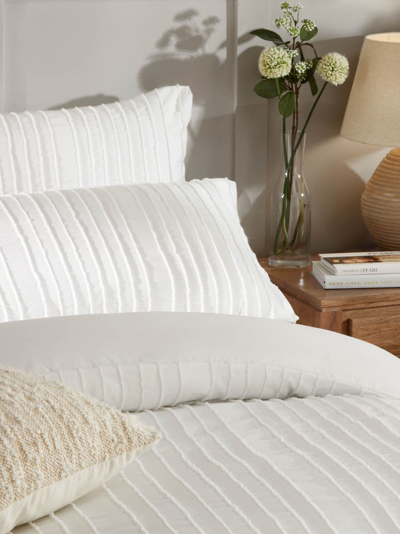 White Harrison Stripe tufted duvet cover set - British product