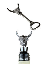 Selbrae House Silver Highland Cow Bottle Opener and Stoppper Duo