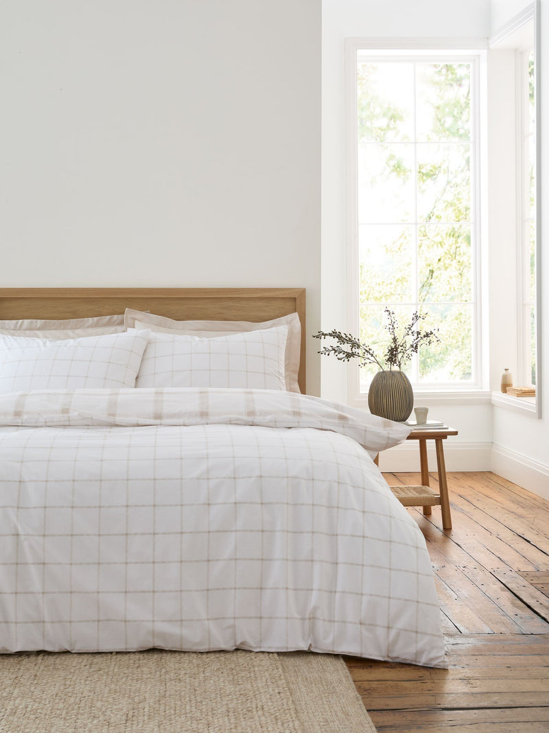 Bianca Natural Oxton Check 200 Thread Count Duvet Cover Set - British product