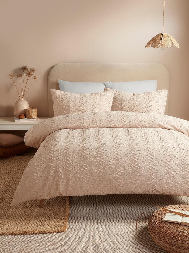 Serene Natural Embossed Curve Textured Duvet Cover Set