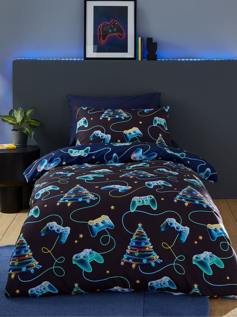 Catherine Lansfield Navy Christmas Gamer duvet cover set - British product