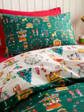 Belle & Boo Green Christmas Fairground cotton duvet cover set - British product