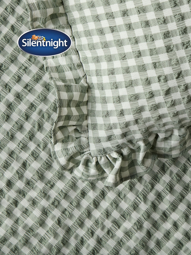 Silentnight Sage Gingham Frill Duvet Cover Set (British brand)