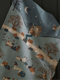Sophie Allport Soft Teal Paws & Pumpkins Scene Tea Towel