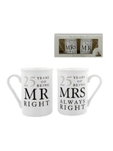 Amore by Juliana 25 Years Mr Right Mrs Always Ceramic Mug Gift Set 10.5cm