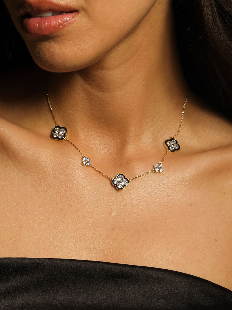 Jon Richard black jet crystal clover necklace 16 inch, UK version