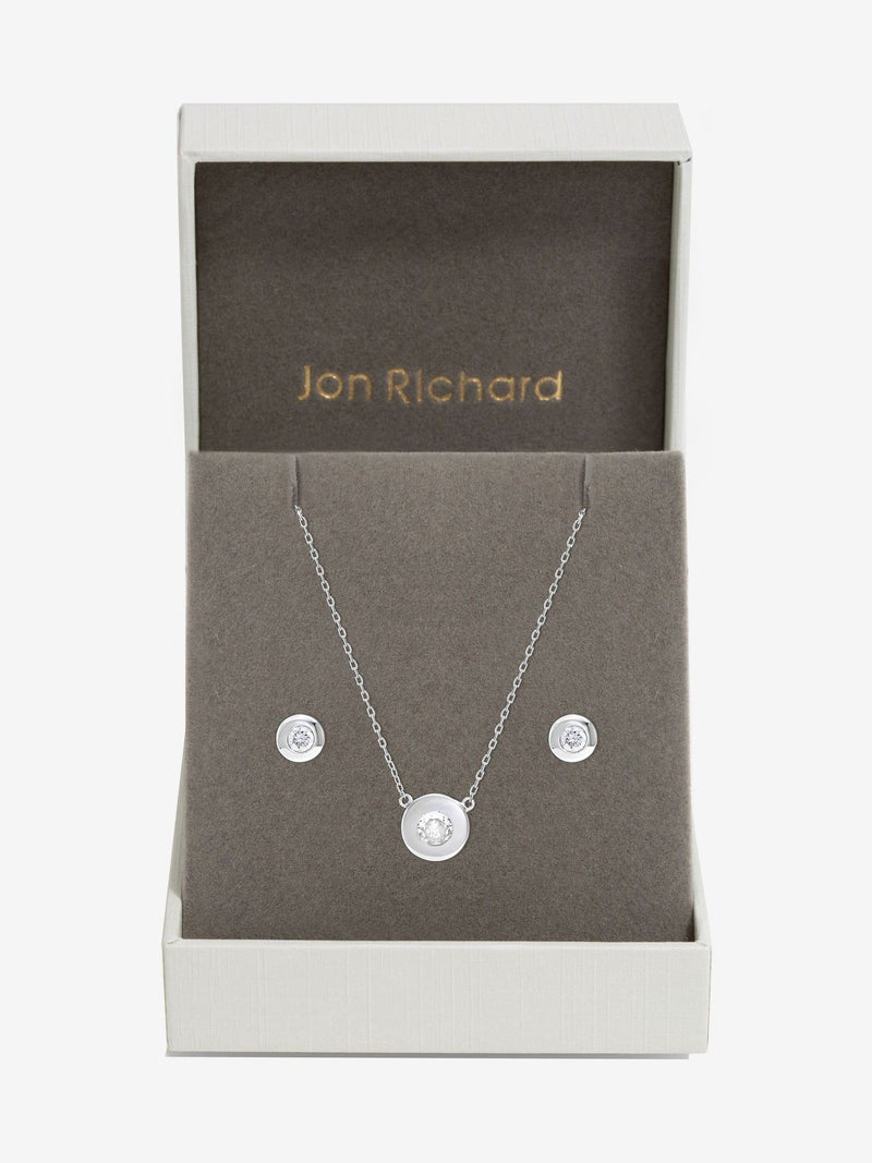 Silver Plated Crystal Bezel Necklace and Earrings Jewellery Set