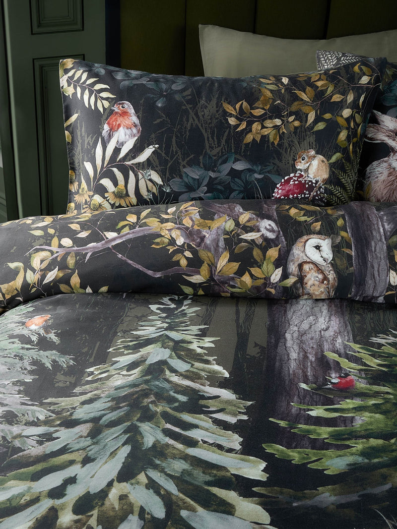 Paoletti Forest Green Sherwood Forest printed duvet cover set, imported from the UK