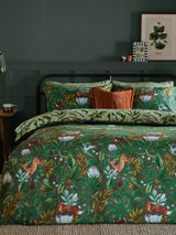 Into The Woods Reversible Duvet Cover and Pillowcase Set in Forest Green