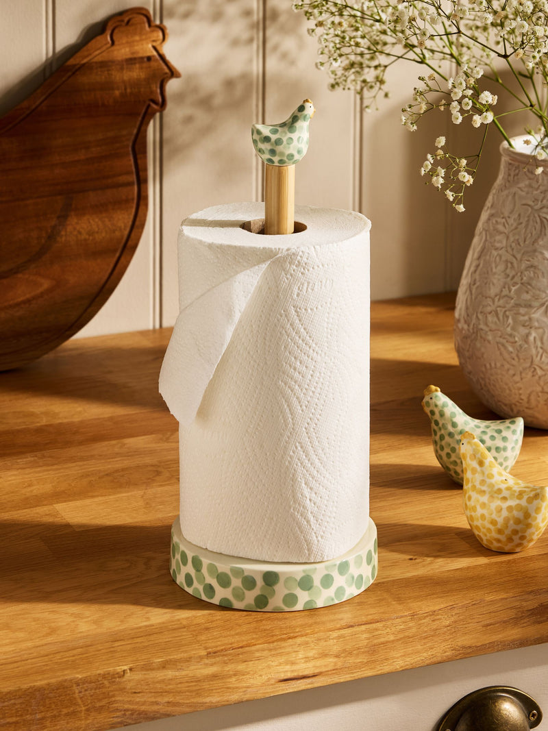 Sage green ceramic chicken kitchen roll holder (British brand)