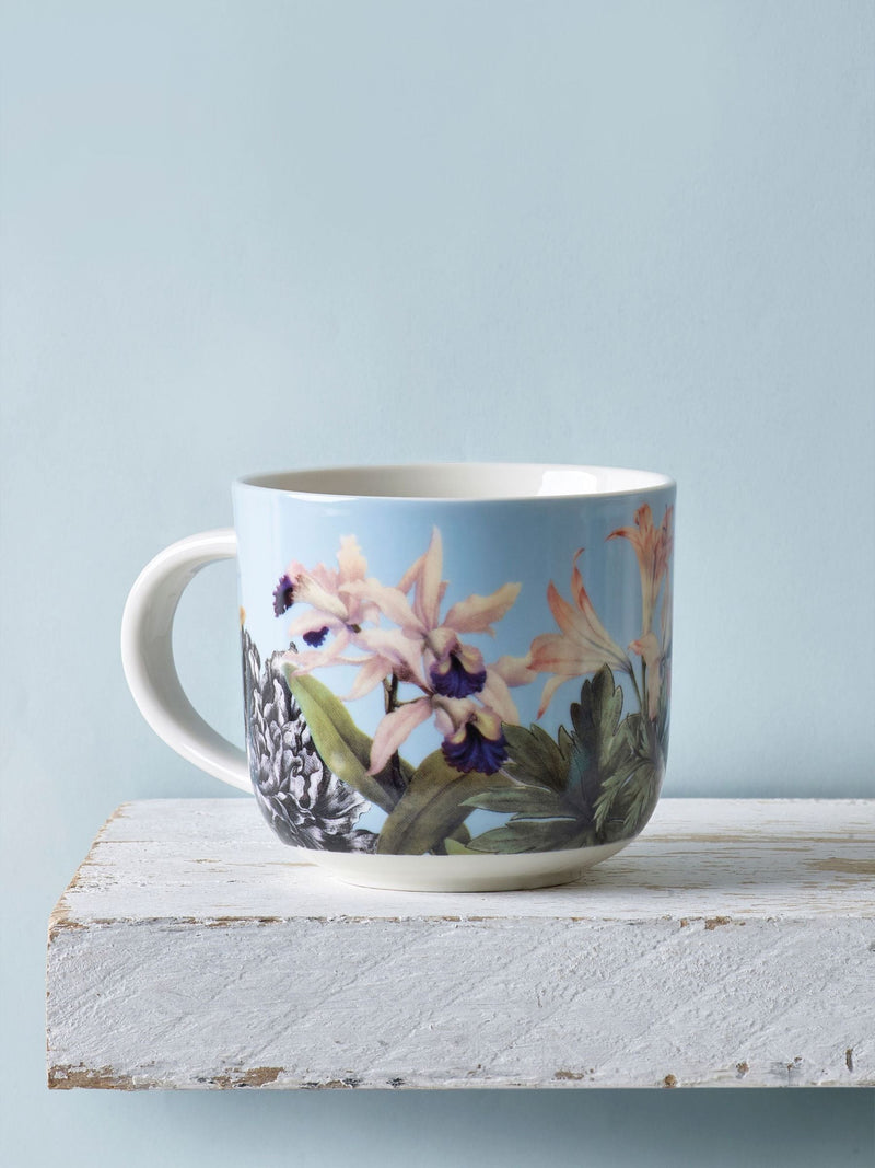 Set of 2 Blue Bee Floral Fine China Mugs