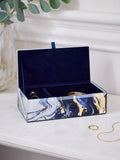Navy marble effect glass jewellery box with velvet lining, imported from the UK