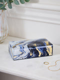 Navy marble effect glass jewellery box with velvet lining, imported from the UK