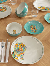 Teal Blue Sausage Dog Porcelain Dinner Set 12 Piece