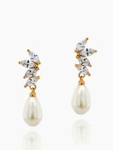 Ivory & Co Gold Ashbourne R Classic Crystal and Pearl Drop Earrings 3.3cm