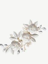 Ivory & Co Gold Gardenia Crystal and Pearl Enamelled Floral Hair Clip 10.5cm