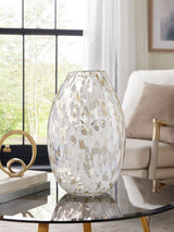 White and Gold Large Confetti Glass Flower Vase