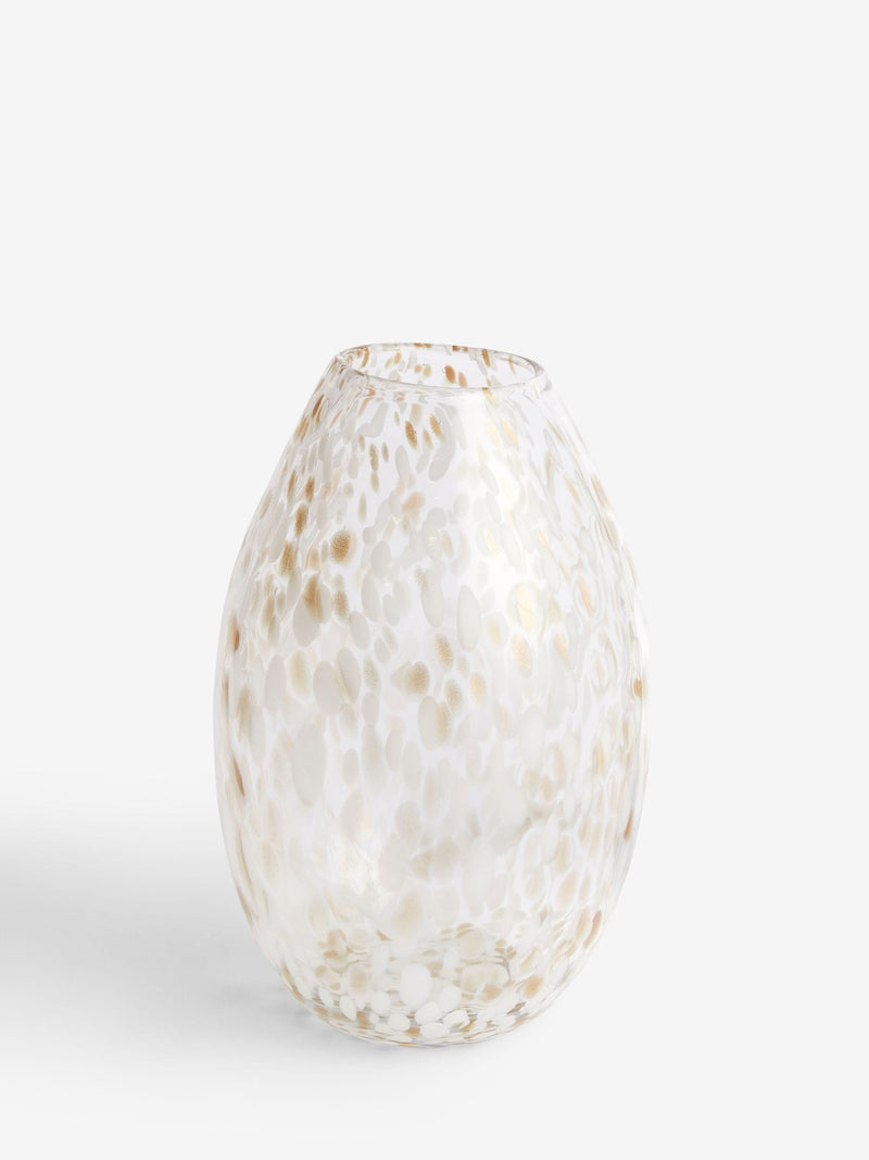 White and gold large confetti glass flower vase (British brand)