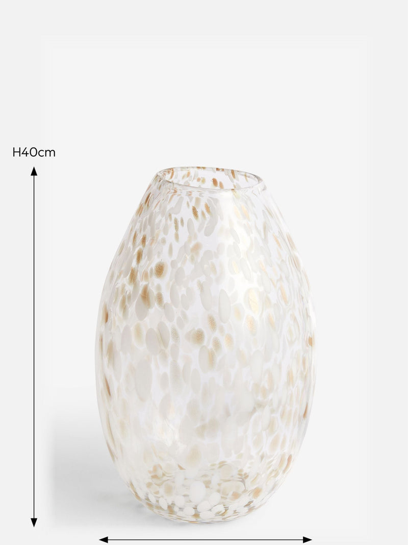 White and gold large confetti glass flower vase (British brand)