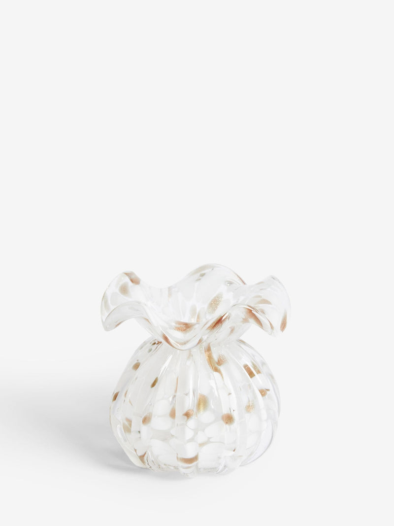 White and gold mini confetti glass flower vase (British brand)