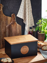 Black Bronx Bread Bin and Board - Wooden Bread Storage