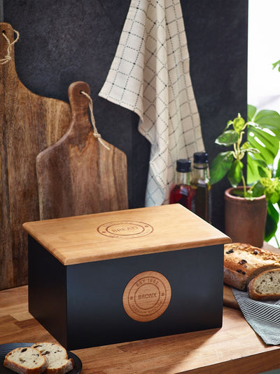 Black Bronx Bread Bin and Board - Wooden Bread Storage