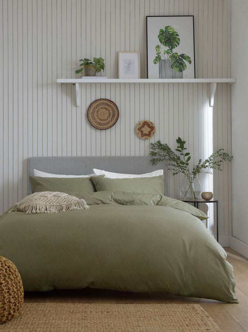 Green olive duvet cover and pillowcase set, UK version