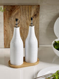 Set of 2 White Malvern Embossed Oil Set of 2 Oil Bottles Bottles with Tray