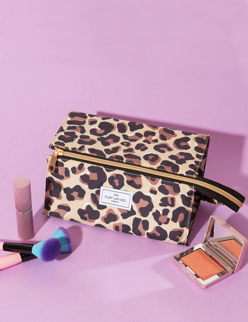 The Flat Lay Co. leopard print makeup box bag, imported from the UK