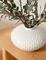Scallop Textured Ceramic Vase White 21cm Height