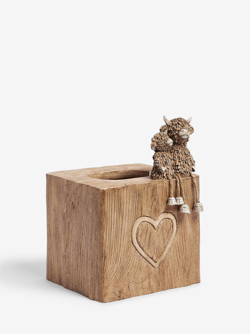 Hamish brown tissue box resin holder with cows, UK version