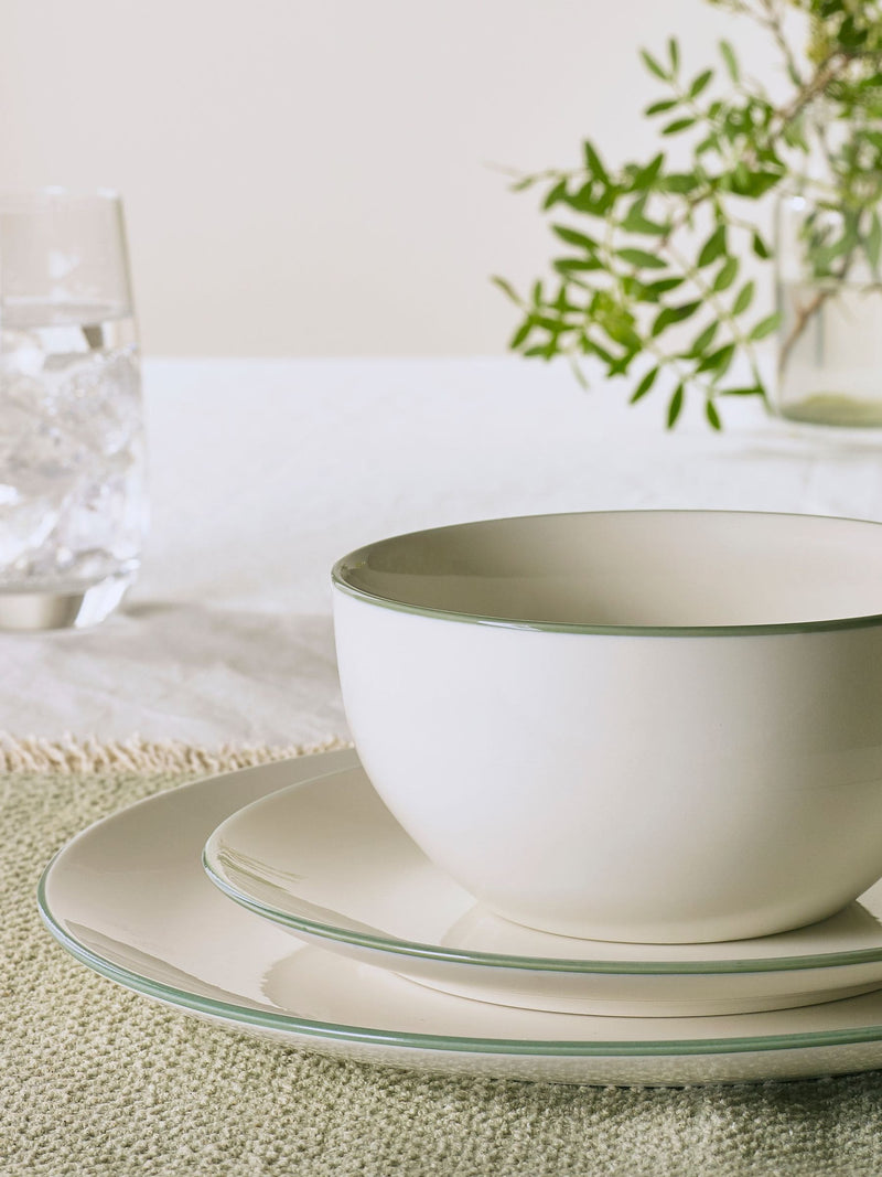 Sage green rim porcelain dinner set 12 piece, imported from the UK