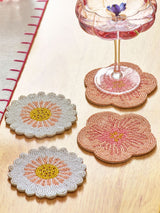 Set of 4 Pink Floral Beaded Coasters 10cm x 10cm