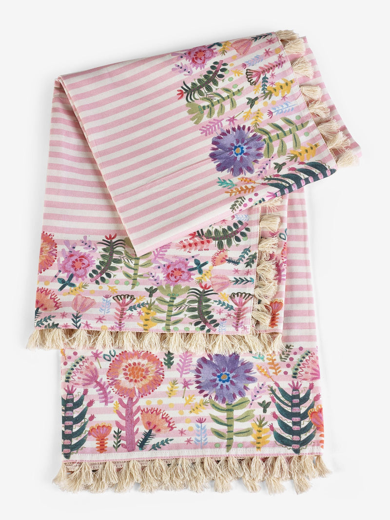 Lucy Tiffney stripe tassled cotton tablecloth, UK version