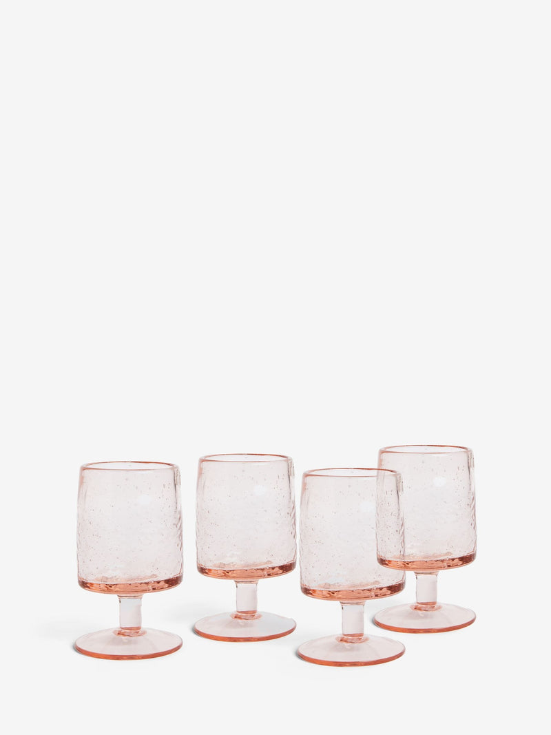 French Connection Set of 4 Terracotta Pink Handmade Bubble Wine Glasses