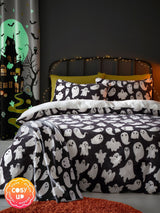 Bedlam Black Spooky Ghosts Plush Teddy Fleece Duvet Cover Set