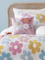 Bedlam Pink Retro Flower Plush Fleece Duvet Cover Set