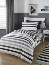 Bedlam Grey Beckett Stripe Easy Care Duvet Cover Set