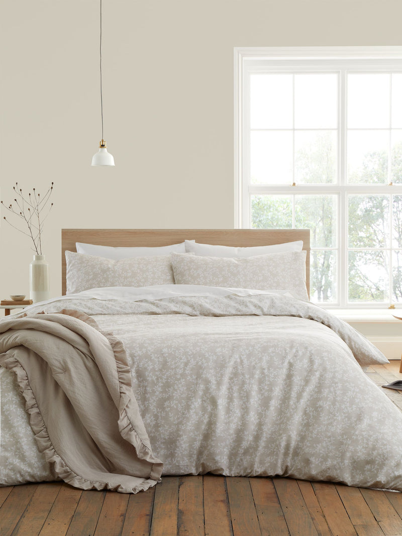 Bianca natural shadow leaves floral duvet cover set - British product