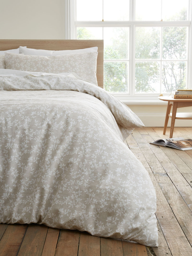 Bianca natural shadow leaves floral duvet cover set - British product