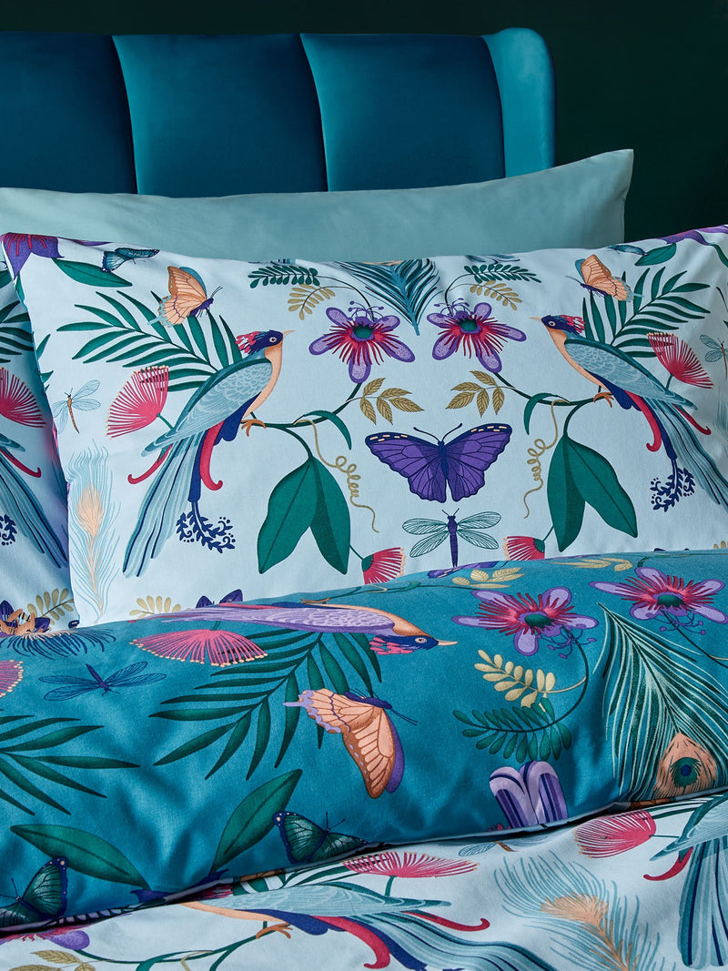 Catherine Lansfield Teal Blue Mya Tropical Floral Reversible Duvet Cover Set