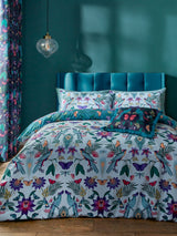 Catherine Lansfield Teal Blue Mya Tropical Floral Reversible Duvet Cover Set