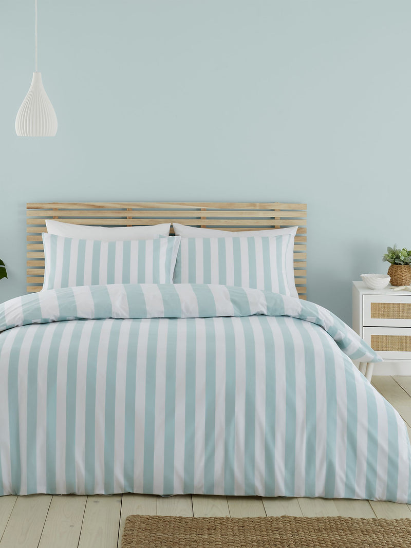 Catherine Lansfield Seafoam Cove Stripe Reversible Duvet Cover Set - British product