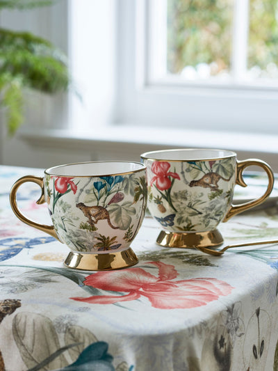 Clarke & Clarke Set of 2 Tropical Green/Natural Florence Footed Mugs