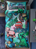 Blue Minecraft Single Duvet Cover and Pillowcase Set