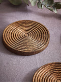 Set of 4 Natural Bronx etched wooden coasters, 10cm round (British brand)