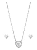 Sterling Silver Cubic Zirconia Halo Heart Earrings and Pendant Set - Gift Boxed