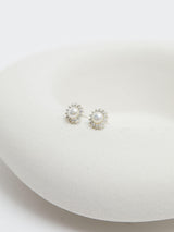 Simply Silver 925 Sterling Silver Freshwater Pearl and Cubic Zirconia Halo Stud Earrings