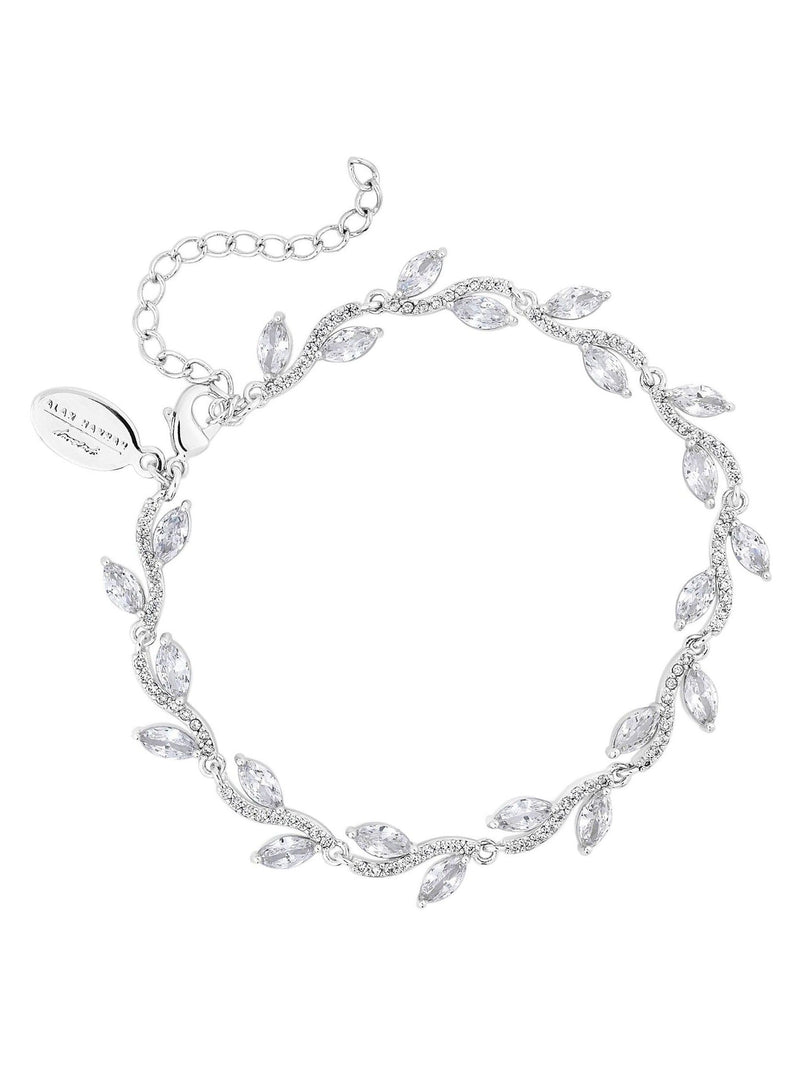 Jon Richard silver tone rhodium plated pave wave leaf bracelet, UK version