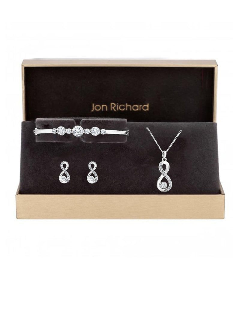 Jon Richard Silver Tone Crystal Infinity Jewellery Set in a Gift Box